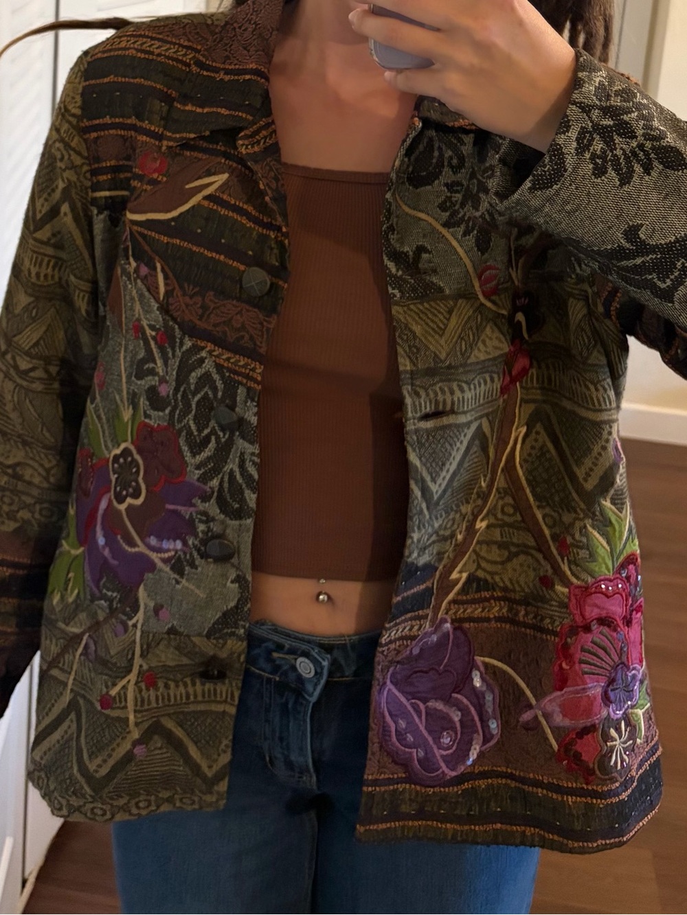 Olive Floral Embroidered Blazer Jacket